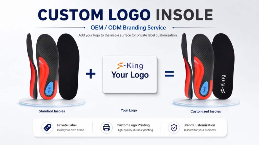 Custom logo insoles for OEM and ODM private label services, featuring personalized logo printing and branding on sports insoles for footwear brands.