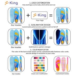 Custom shoe insoles with logo customization, sublimation printing, and Pantone color options for OEM and ODM manufacturing.