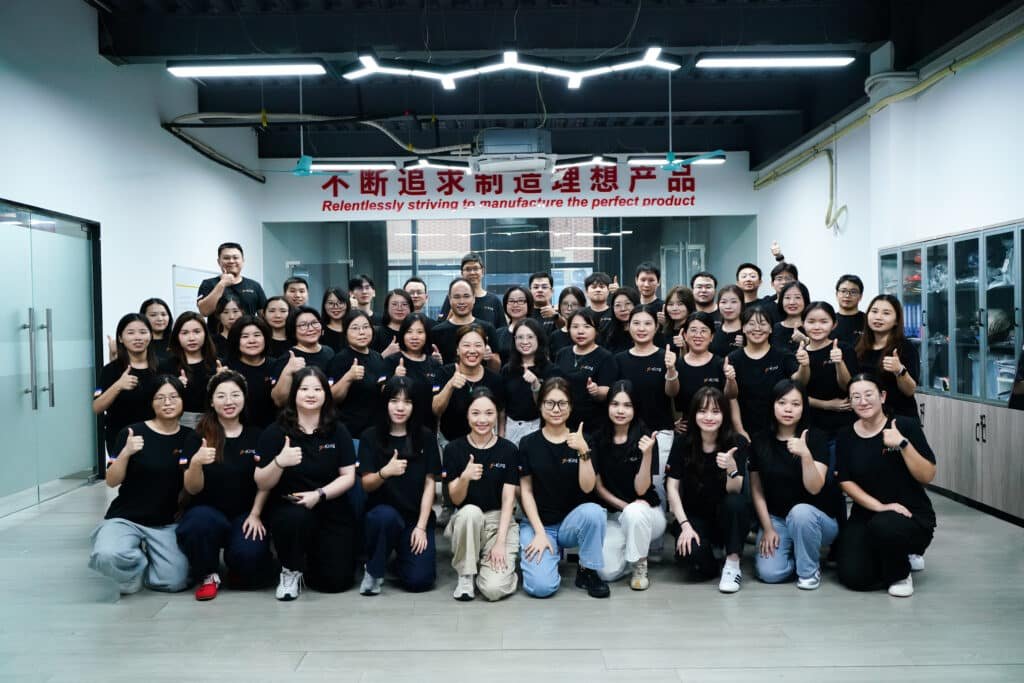 S-King insole manufacturing factory team group photo, representing the company's commitment to BSCI social compliance, responsible manufacturing, and OEM/ODM custom insole production.