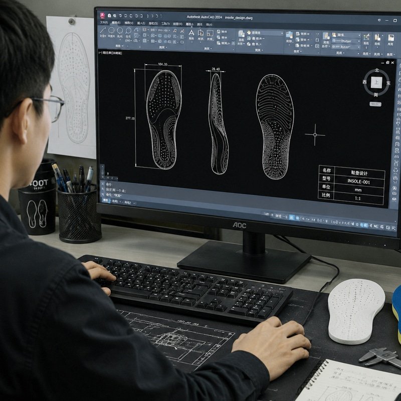 Custom insole CAD design with detailed dimensions and contours